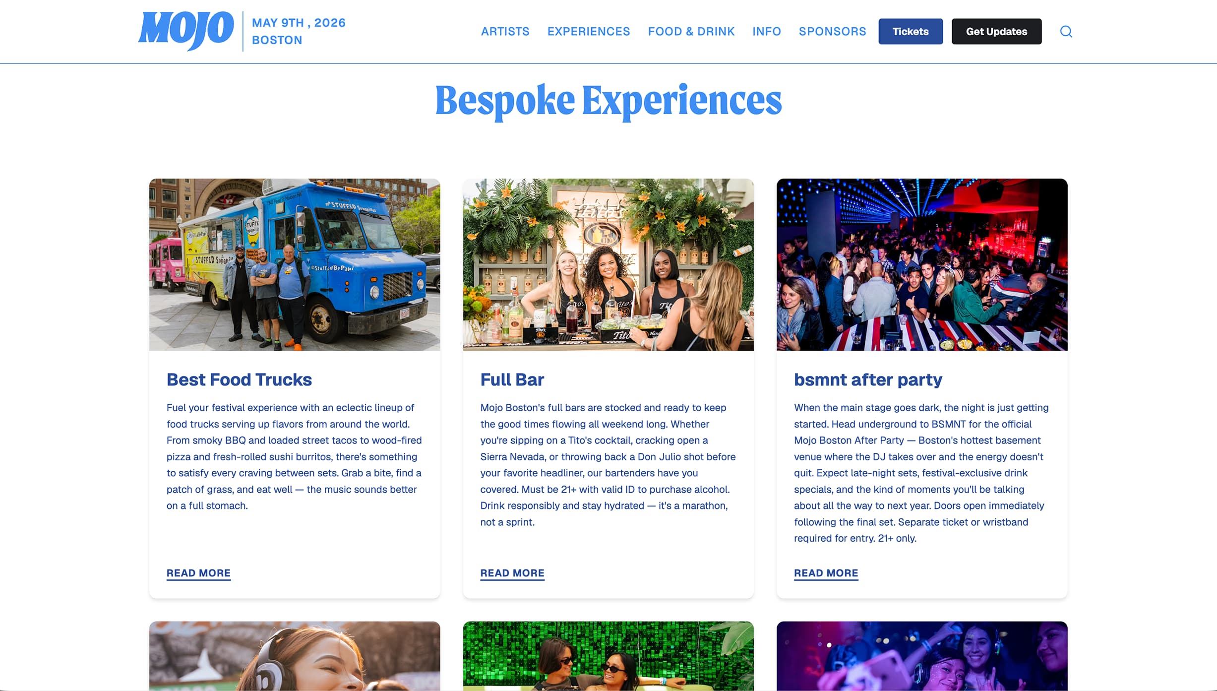 Mojo Boston festival website screenshot