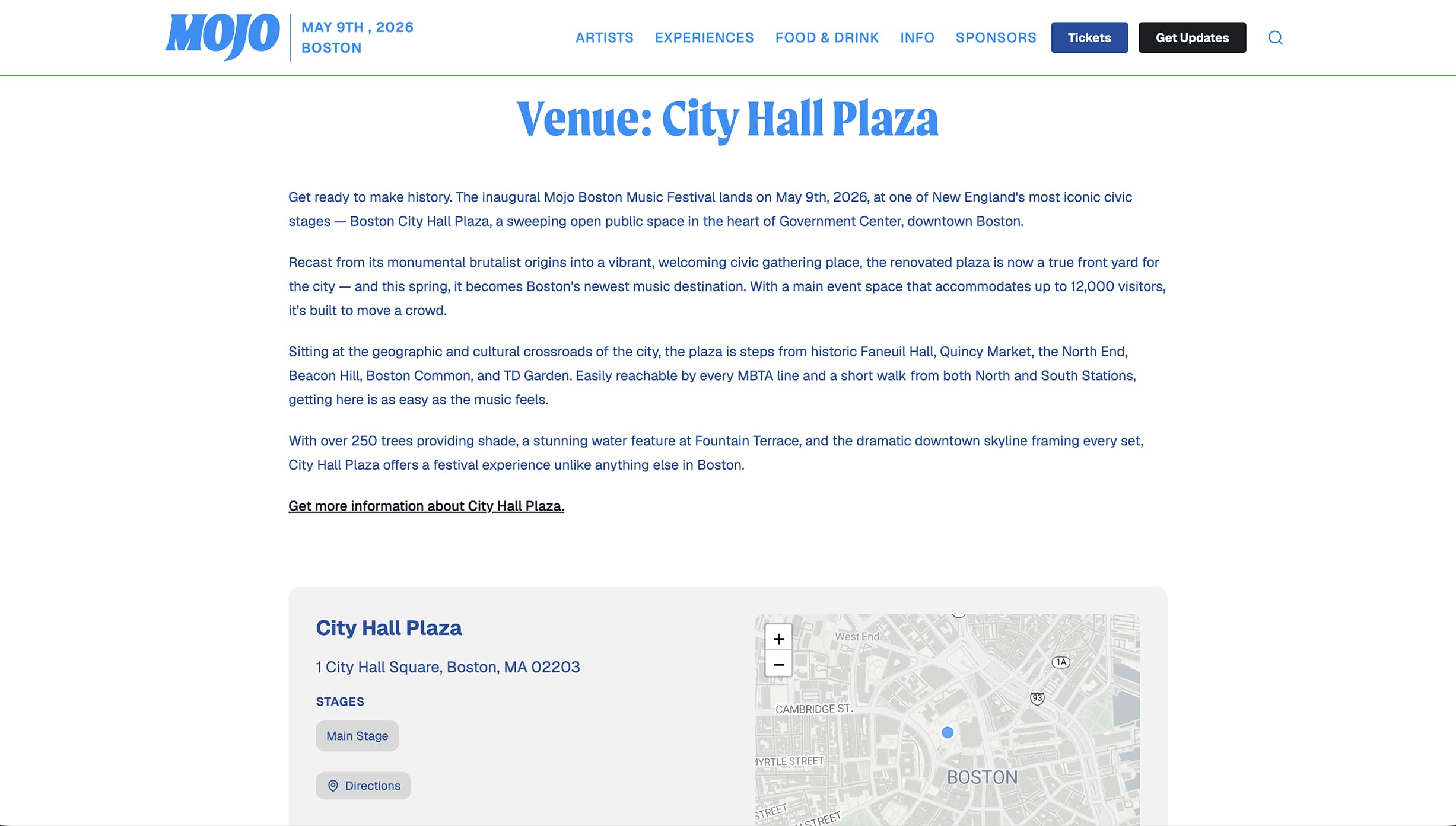 Mojo Boston festival website screenshot