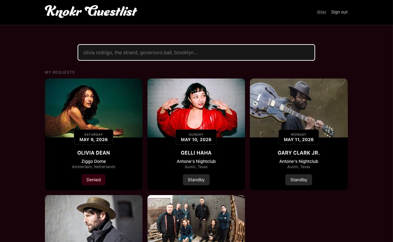 Knokr Guestlist platform screenshot