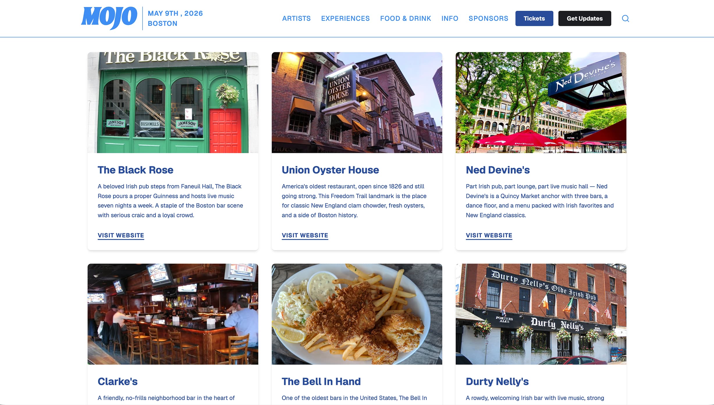 Mojo Boston festival website screenshot