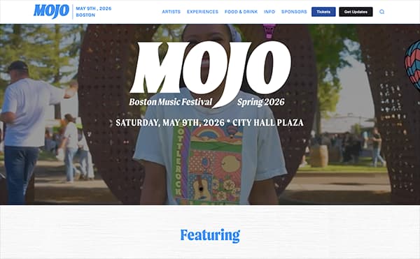 Mojo Boston festival website preview