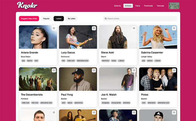 Knokr artists page preview