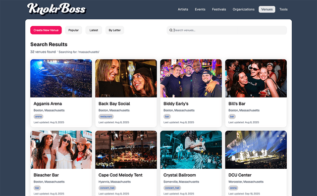 KnokrBoss venues page preview